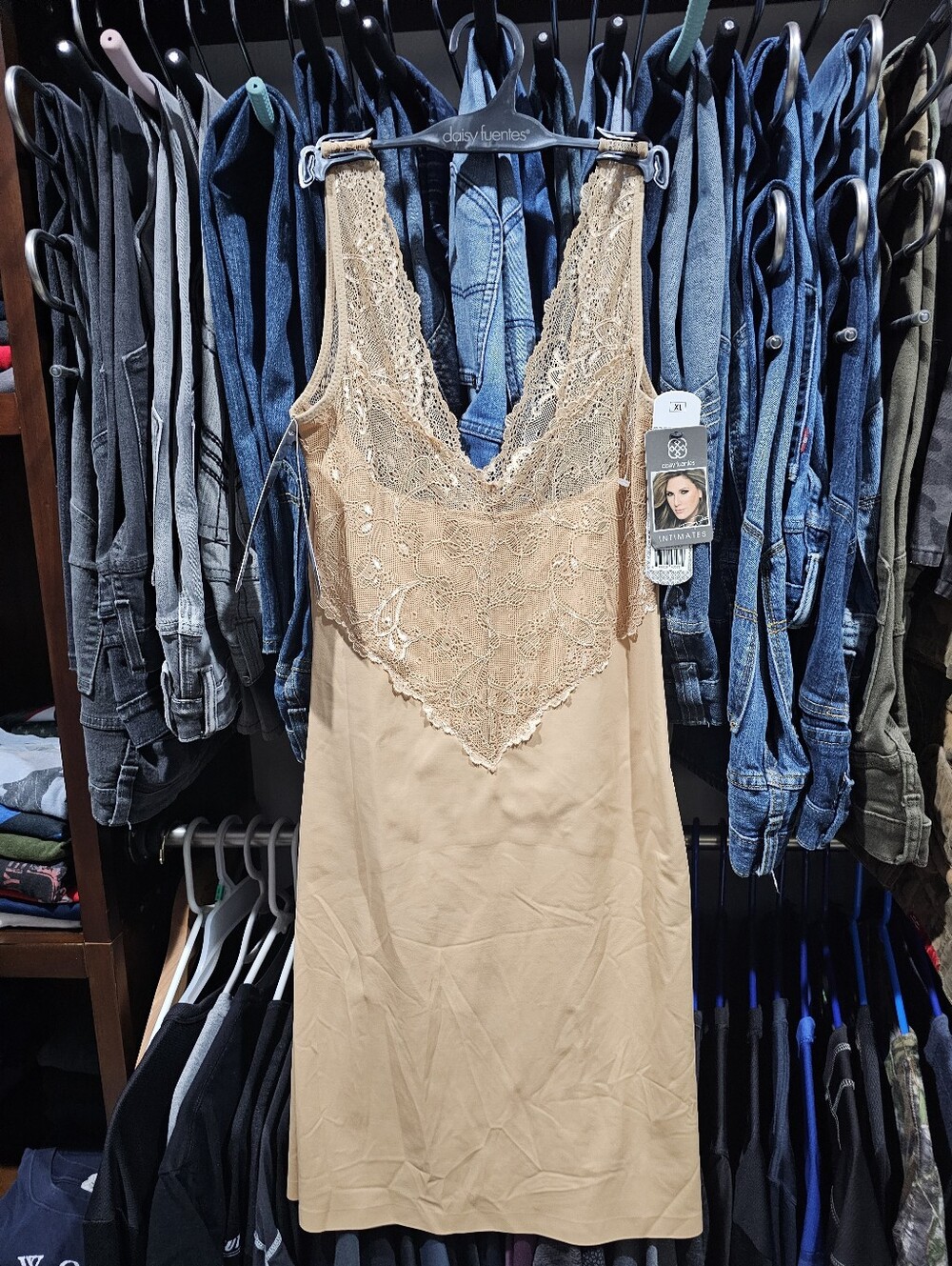 Daisy Fuentes Shapewear Wear your Own bra Slip Dress Lace Top Size XL 💥 Nude